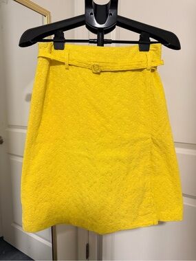 Express Design Studio | Bright Yellow Textured A-Line Skirt with Belt